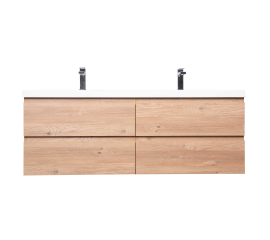 Angela 60 Contemporary Double Wall Mounted Bathroom Vanity, Red Oak TN-AG1500D-RO