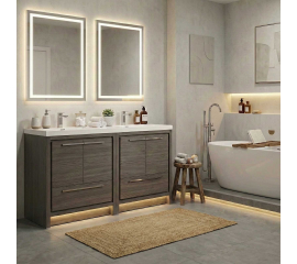 Enna 60" Free Standing Bath Vanity with Double Sink, Char Oak