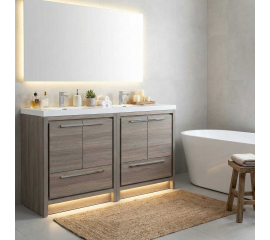 Enna 60" Free Standing Bath Vanity with Double Sink, Maple Grey