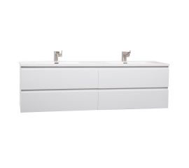 Angela 84" Contemporary Double Wall Mounted Bathroom Vanity, High Gloss White TN-AG2120-HGW