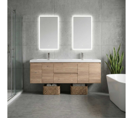 Andes 72" Contemporary Double Wall Mounted , Red Oak