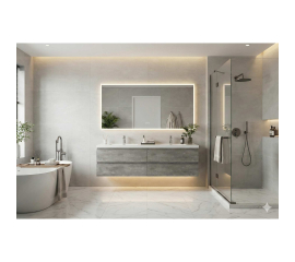 Angela 84" Contemporary Double Wall Mounted Bathroom Vanity in Cement Grey