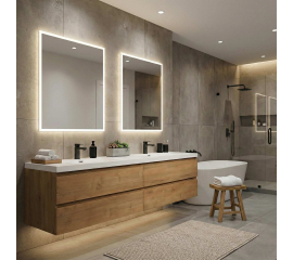 Angela 83.4" Contemporary Double Wall Mounted Vanity, Natural Oak TN-AG2120-NO