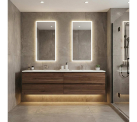 Angela 83.4" Contemporary Double Wall Mounted Bathroom Vanity, Walnlut TN-AG2120-WN