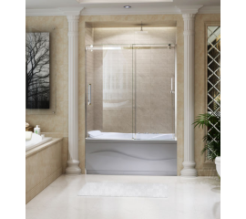 Signature Sliding Tub Door, W60"x H64", Brushed Nickel, 3/8" thick Clear Glass