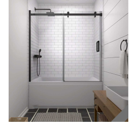 Signature Sliding Tub Door, W60"x H64", Matte Black, 3/8" thick Clear Glass