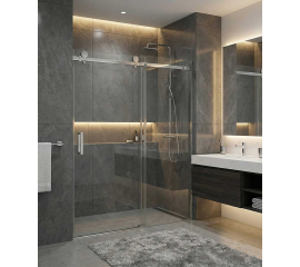 Crecent 3/8" Frameless Single Sliding Glass Shower Door, Chrome - 60"W x 76"H
