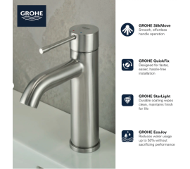 Grohe 23592GNA ESSENCE Single Hole Single-Handle S-Size Bathroom Faucet, 1.2 GPM (4.5 L/min) Brushed Cool SunriseGrohe 23592GNA ESSENCE Single Hole Single-Handle S-Size Bathroom Faucet, 1.2 GPM (4.5 L/min) Brushed Cool Sunrise