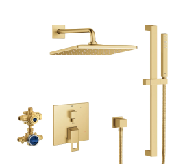 GROHE  29432GN0 Eurocube 2-Handle Pressure Balance Rainshower Bundle Brushed Cool Sunrise