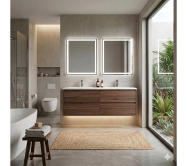 Bradford 54 inch  Contemporary Double Sink Wall Mounted Bathroom Vanity, Walnut