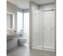 Premium Frameless Dual-Sliding Shower  W66" x H77", 3/8" Thick Clear Glass, Chrome