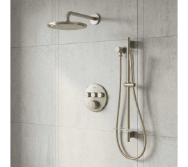 GROHE Grohtherm SmartControl Thermostatic 2 Way Shower System with   Shower Head, Hand Shower, Shower Arm, Wall Supply Elbow, Valve Trim, and Rough in Brushed Nickel