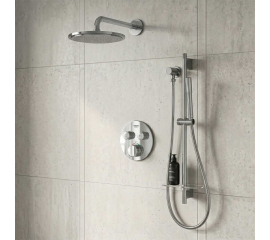 GROHE Grohtherm SmartControl Thermostatic 2 Way Shower System with   Shower Head, Hand Shower, Shower Arm, Wall Supply Elbow, Valve Trim, and Rough in Starlight Chrome