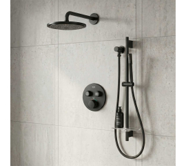 GROHE Grohtherm SmartControl Thermostatic 2 Way Shower System with   Shower Head, Hand Shower, Shower Arm, Wall Supply Elbow, Valve Trim, and Rough in Matte Black, 291372430