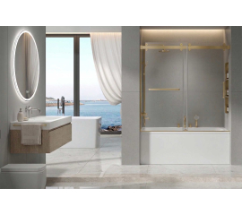 Sapphire Sliding Shower Door, W60" x H66", 3/8" thick Ultra Clear Low Iron Glass, Brushed Gold