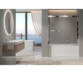 Sapphire Frameless Bathtub Bypass Door, W60" x H66", 3/8" thick Ultra Clear Low Iron Glass, Chrome
