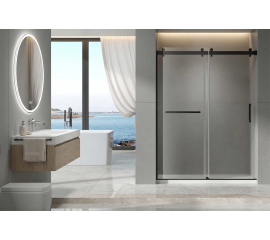 Sapphire Sliding Shower Door, W54" x H78", 3/8" thick Ultra Clear Low Iron Glass, Matte Black