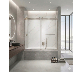 Sorene Frameless Double Sliding Bathtub Door, W60" x H66", Brushed Nickel, 3/8" Ultra Clear Low Iron Glass,Soft Closing
