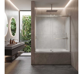 Scala Semi-Frameless Double Sliding Bathtub Door, W60" x H64", Ultra Clear Low Iron Glass, Brushed Nickel
