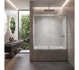 Scalar Semi-Frameless Double Sliding Shower Door, W60" x H76", Ultra Clear Low Iron Glass, Chrome