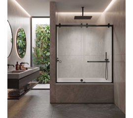 Scala Semi-Frameless Double Sliding Bathtub Door, W60" x H64", Ultra Clear Low Iron Glass, Matte Black