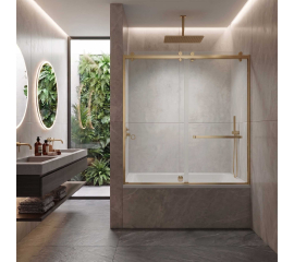 Scala Semi-Frameless Double Sliding Bathtub Door, W60" x H64", Ultra Clear Low Iron Glass, Satin Gold