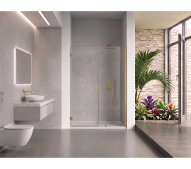 EVerest Frameless Hinged Frameless Shower Door, for Opening W 53" - 54" x H 78",3/8"-thick Clear Glass, W 28'' Door, Brushed Gold Hardware