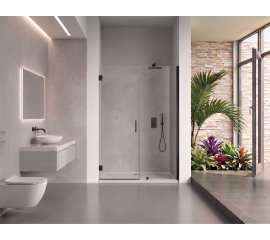 EVerest Frameless Hinged Frameless Shower Door, for Opening W 57"-58" x H 78",3/8"-thick Clear Glass, W 28'' Door,Matte Black Hardware
