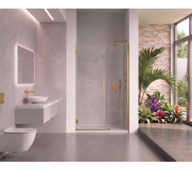 EVerest Frameless Hinged Frameless Shower Door, for Opening W 50" - 51" x H 78",3/8"-thick Clear Glass, W 28'' Door, Brushed Gold Hardware