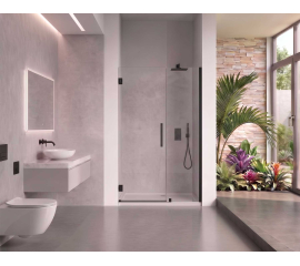 EVerest Frameless Hinged Frameless Shower Door, for Opening W 50"-51" x H 78",3/8"-thick Clear Glass, W 28'' Door,Matte Black Hardware
