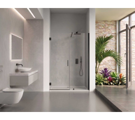 EVerest Frameless Hinged Frameless Shower Door, for Opening W 59" - 60" x H 78",3/8"-thick Clear Glass, W 28'' Door,Matte Black Hardware