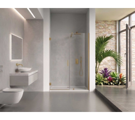 EVerest Frameless Hinged Frameless Shower Door, for Opening W 59" - 60" x H 78",3/8"-thick Clear Glass, W 28'' Door, Brushed Gold Hardware