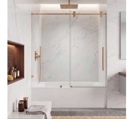 Segovia Frameless Single Sliding Tub Door W60" x H78",Ultra Clear 3/8" Glass, Brushed Gold Hardware