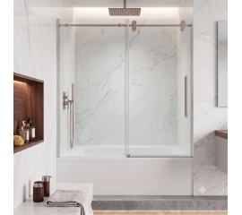 Segovia Frameless Single Sliding Tub Door W60" x H78",Ultra Clear 3/8" Glass, Brushed Nickel Hardware