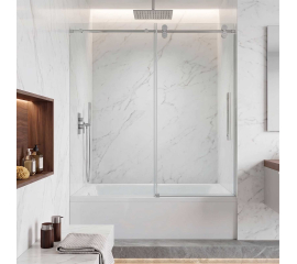 Segovia Frameless Single Sliding Bathtub Shower Door W60" x H66",Ultra Clear 3/8" Glass, Chrome Hardware