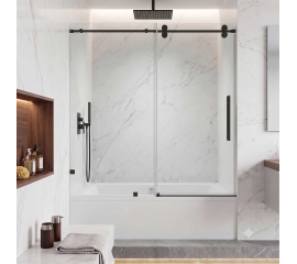 Segovia Frameless Single Sliding Tub Door W60" x H78",Ultra Clear 3/8" Glass, Matte Black Hardware