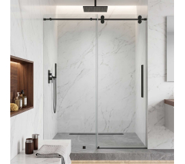 Segovia Frameless Single Sliding Shower Door W60" x H78",Ultra Clear 3/8" Glass, Matte Black Hardware