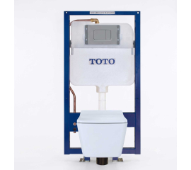 TOTO SP 1.28 / 0.9 GPF Dual Flush Wall Mounted One-Piece Elongated Chair Height Toilet Set - Includes Concealed Tank, Actuator Plate and Seat