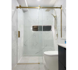 Signature Sliding Shower Door, W66" x H76", Brushed Gold, 3/8"-thick Clear Glass