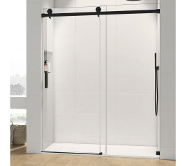 Signature Sliding Shower Door, W66" x H76",Matte Black,, 3/8"-thick Clear Glass