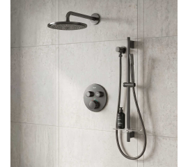 GROHE Grohtherm SmartControl Thermostatic 2 Way Shower System with   Shower Head, Hand Shower, Shower Arm, Wall Supply Elbow, Valve Trim, and Rough in Hard Graphite