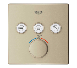 Grohe Grohtherm Three Function Thermostatic Valve Trim Only with Four Knob / Push Button Handles, Integrated Diverter, and Volume Control - Less Rough In