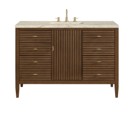 James Martin Vanities Myrrin 48 Inch Free Standing Single Basin Hardwood Vanity Set with Solid Surface Top, Rectangular Sink, USB Port(s), and Electrical Outlet(s)