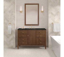 James Martin Vanities Myrrin 48 in. Free Standing Single Basin Hardwood Vanity Set with Solid Surface Top, Rectangular Sink, USB Port(s), and Electrical Outlet(s)
