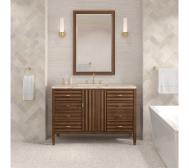 James Martin Vanities Myrrin 48 Inch Free Standing Single Basin Hardwood Vanity Set with Solid Surface Top, Rectangular Sink, USB Port(s), and Electrical Outlet(s)