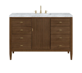 James Martin Vanities Myrrin 48" Single Basin Wood Vanity Set with 3cm Carrara White Marble Vanity Top, Rectangular Sink, USB Port and Electrical Outlet - 8" Faucet Centers