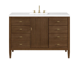James Martin Vanities Myrrin 48" Single Basin Wood Vanity Set with 3cm White Zeus Silestone Quartz Vanity Top, Rectangular Sink and Electrical Outlet - 8" Faucet CentersJames Martin Vanities Myrrin 48" Single Basin Wood Vanity Set with 3cm White Zeus Silestone Quartz Vanity Top, Rectangular Sink and Electrical Outlet - 8" Faucet Centers