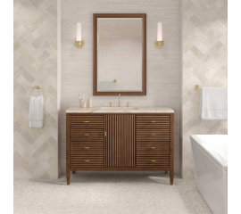 James Martin Vanities Myrrin 48" Free Standing Single Basin Hardwood Vanity Set with Stone Composite Top, Rectangular Sink, USB Port(s), and Electrical Outlet(s)