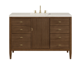 James Martin Vanities Myrrin 48" Free Standing Single Basin Hardwood Vanity Set with Stone Composite Top, Rectangular Sink, USB Port(s), and Electrical Outlet(s)