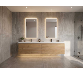 Angela 83.4" Contemporary Double Wall Mounted Vanity, Natural Oak TN-AG2120-NO